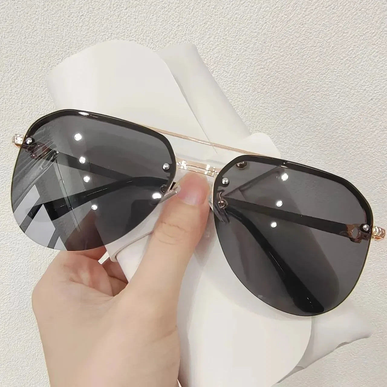 New Fashion Metal Half Frame Women's Outdoor Sunglasses Classic Double Beam Glasses