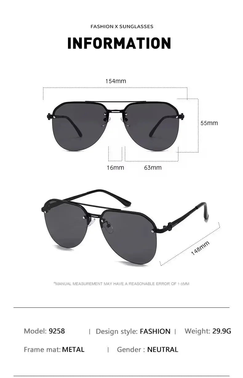 New Fashion Metal Half Frame Women's Outdoor Sunglasses Classic Double Beam Glasses