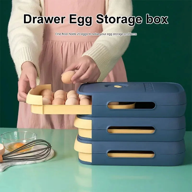 Egg Holder for Fridger Egg Storage Organizer Egg Fridge Storage Box Fresh-keeping Box Drawer Type Stackable Storage Egg Tray